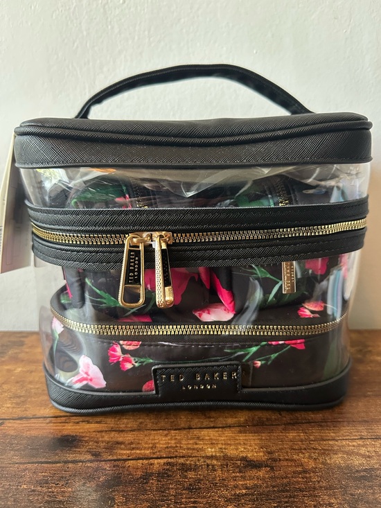 Ted Baker Handbags - Ted Baker 4 Piece Black Floral & Clear Travel Case Set Toiletry Cosmetic Bag NWT